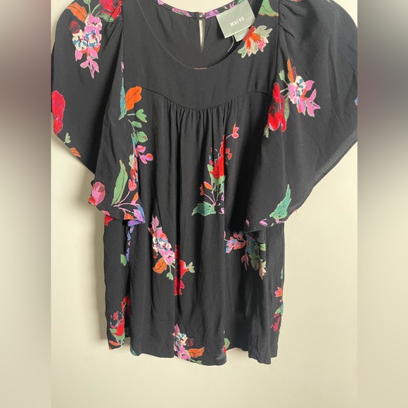 Anthropologie Maeve Prato Flutter Black Floral Blouse Womens XS - Picture 5 of 11